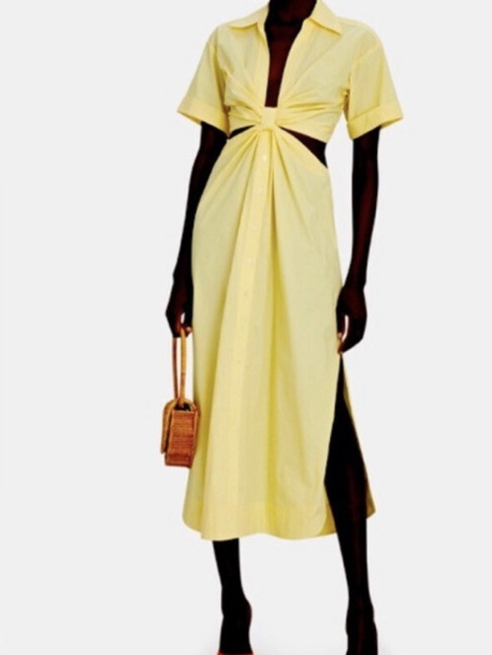A.L.C. Knot-Front Midi Dress in Pale Yellow
